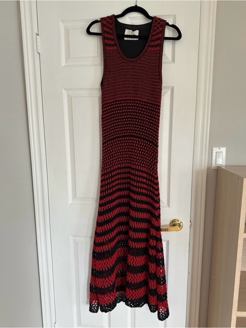 Zara Red and Black Sleeveless Crochet Maxi Dress